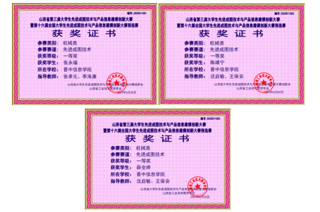 【学科竞赛】喜报!0638太阳集团官网学子在山西省第三届大学生先进成图技术与产品信息建模创新大赛中斩获佳绩
